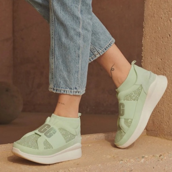 UGG Neutra Chunky Glitter Platform Sneaker in Mint Green Slip On - Picture 9 of 10